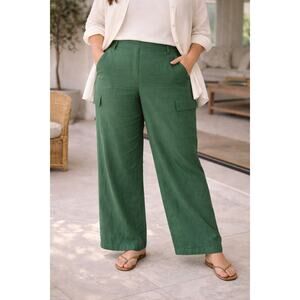 Lane Bryant Kelly Green Linen Blend Cargo Pants Wide Leg Utility Casual 24W NWT